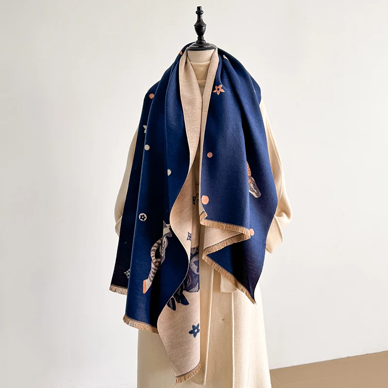 Fashion Faux Cashmere Winter Scarf For Women Vintage Pattern And Tassels Soft Warm Shawl Elegant Wrap Ideal For Winter Styling