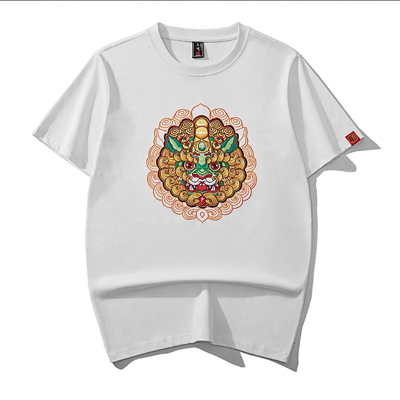

2024 New Embroidered Short sleeved T-shirt for Men with Chinese Style Personalized Summer Bottom, Loose and Trendy Clothes