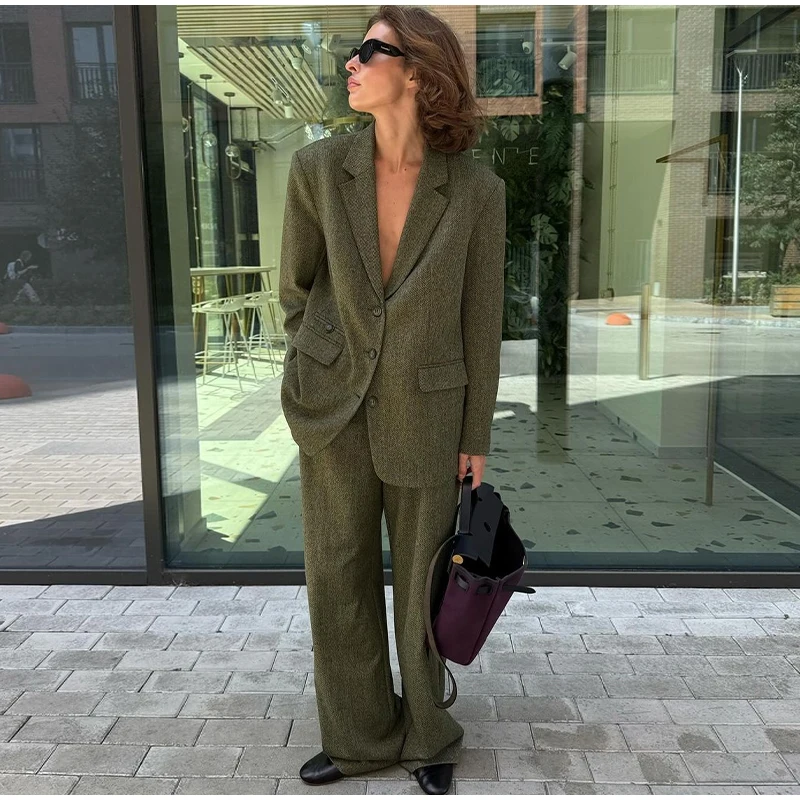 Elegant Coat Pant Sets Woman Fashion Lapel Long Sleeve Single Breasted Blazer Wide Leg Pants 2 Piece Set For Women Loose Outfits