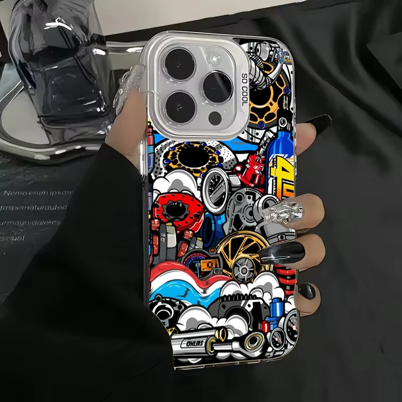 Electroplated Silver Mechanical Gear Pattern Phone Case