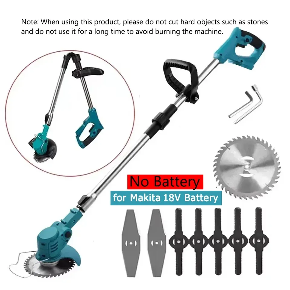 Cordless Lawn Mower Handheld Electric Foldable Portable Grass Trimmer Adjustable Garden Tools Fit Makita 20V No Battery