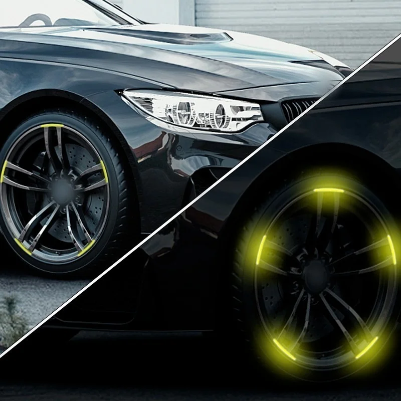 Car Wheel Reflective Stickers Tire Hub Safety Warning Strips Car Motorcycle Bike Tyre Hub Styling Night Reflector Decal 20/40pcs Reflective Stickers