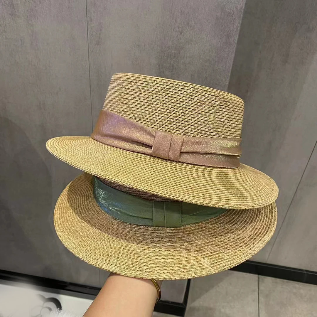 

Sun Hats For Women Bow Straw Hat European And American Retro Gold Braided Hat Female Loose Sunscreen Sunshade Flat Cap Visors