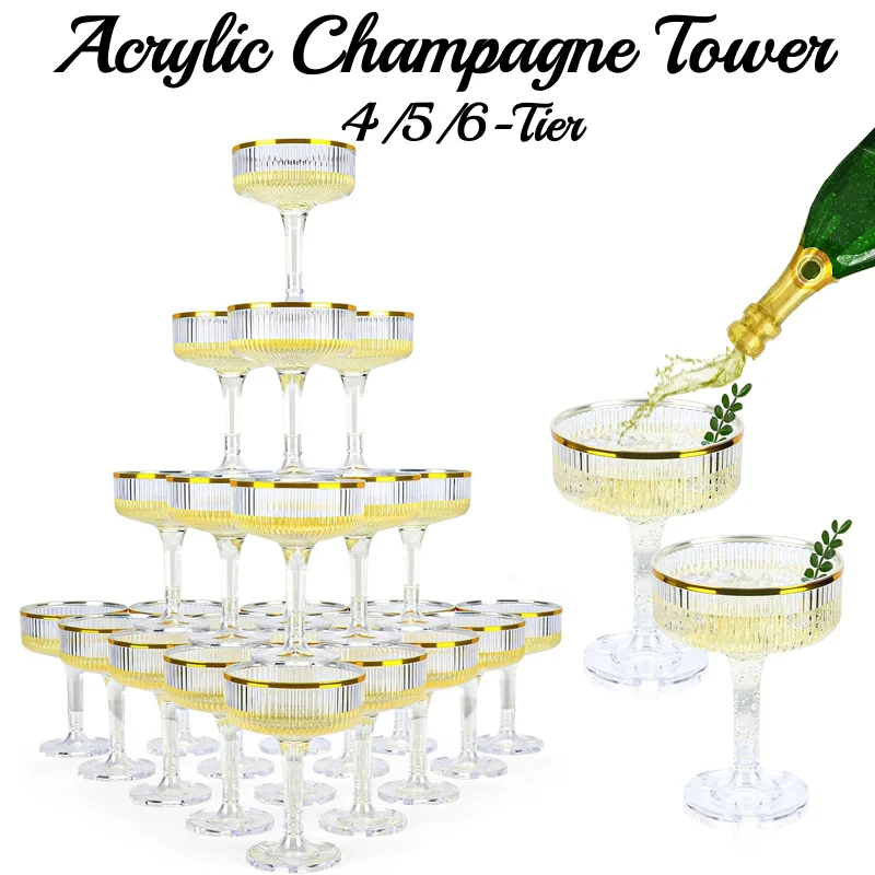 ZOMUIA 30 Bicchieri Per Champagne In Acrilico Con Incastro Per Torre: Calici Riutilizzabili Per Matrimoni, Feste E Cocktail - 3