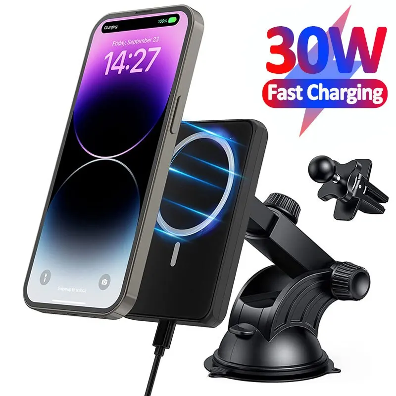 30W Magnetic Car Wireless Charger Air Vent Phone Holder Stand for ...