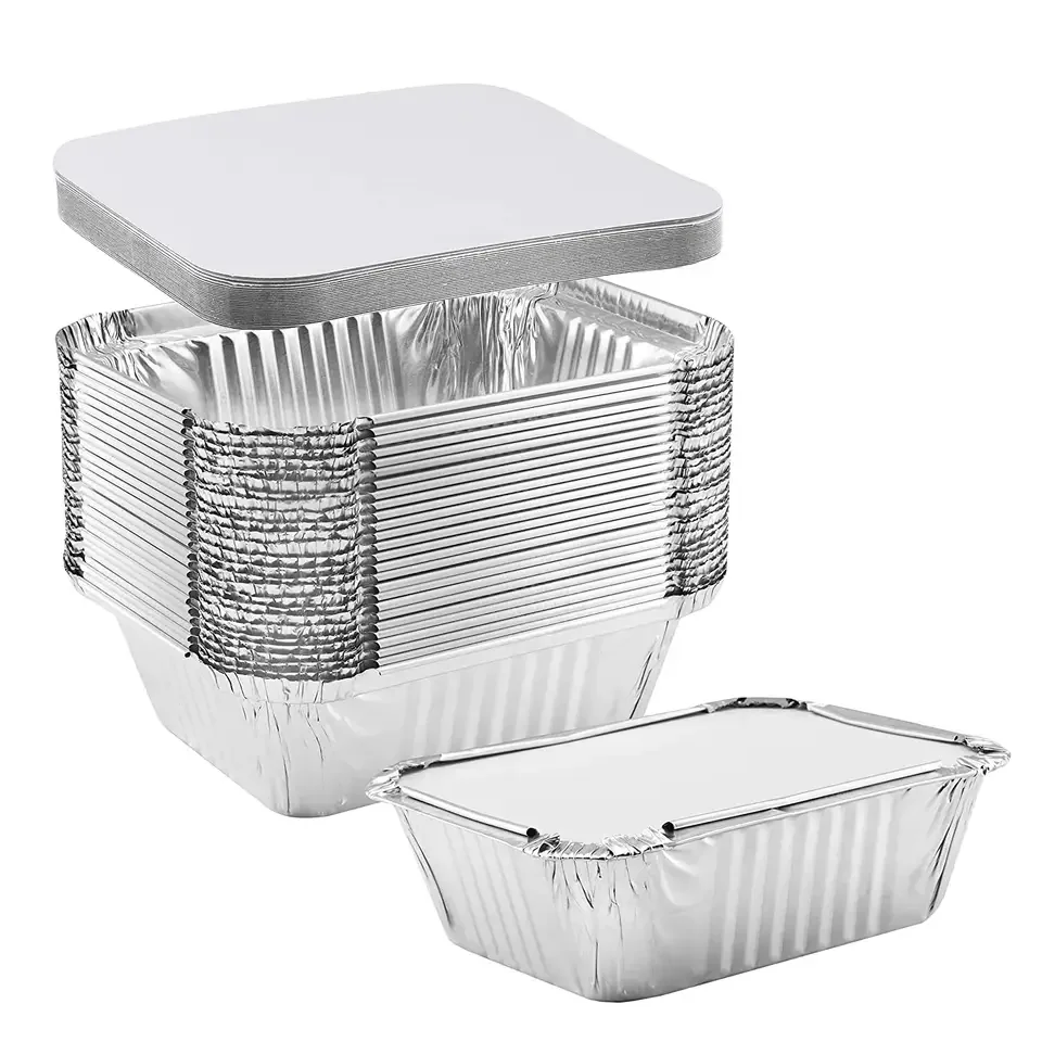 50Pcs 6x5 InchWholesale Disposable Meal Prep Food Containers Foil Trays  with Clear/Cardboard Lid - AliExpress
