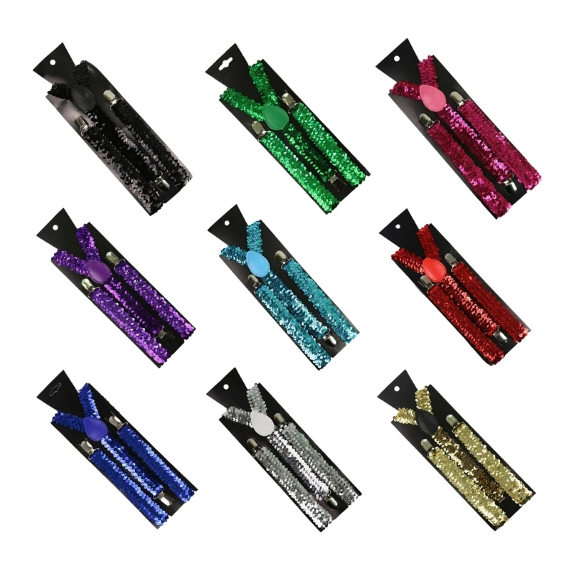 

Men Woman Sequin Clip-on Suspenders Elastic Y-shape Adjustable Braces Multi Color for Female Male Fashion Accessories