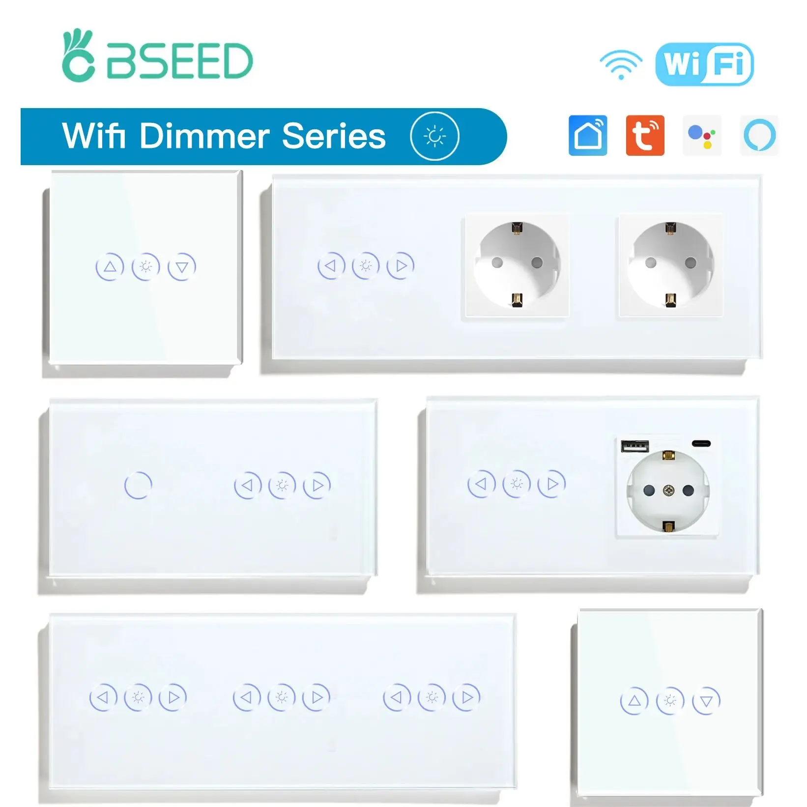 BSEED Wifi สวิตช์หรี่ไฟ APP ควบคุม Led Smart Dimmer Series แผงกระจกสีขาวรองรับ Tuya Google Smart Life LED หรี่แสงได้ 1