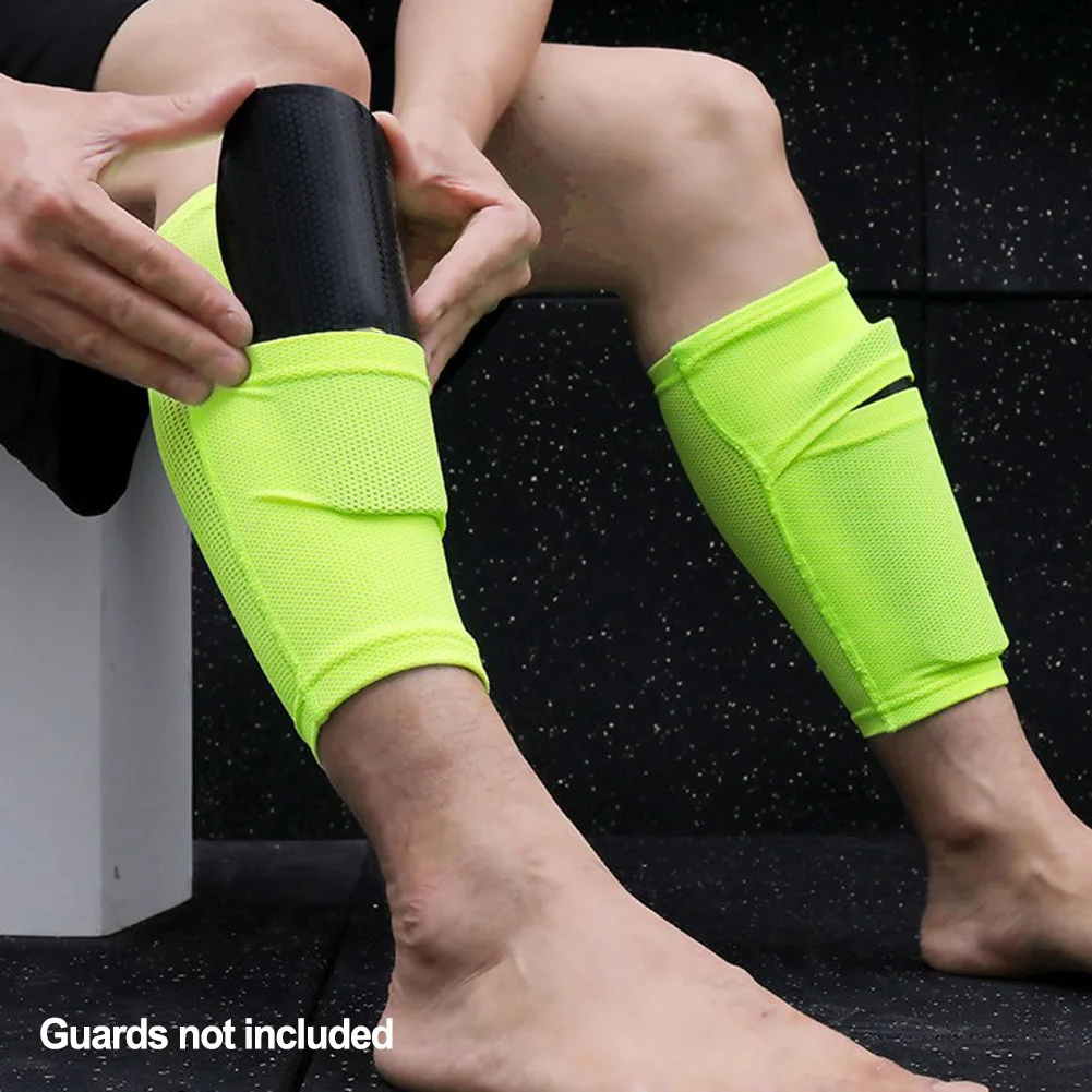 Football Shin Guards 1 Pair Double-Layer High Elastic Silk Football Socks Bottomless with Insert Pockets Protective Gear