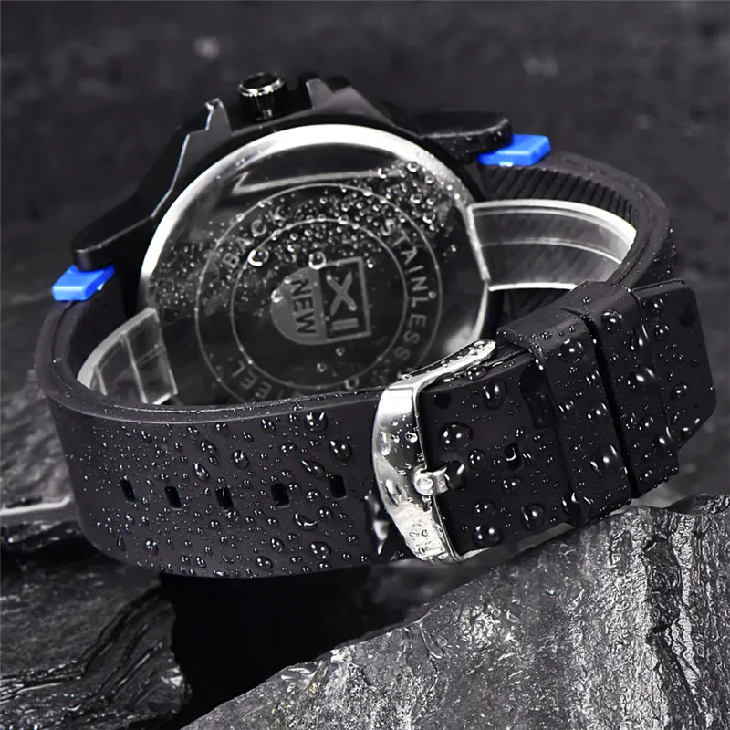 Men Original XINEW Brand Watches Students Boy Fashion Casual Rubber Band Simple Sports Date Quartz Watch Black Montre Homme 2024