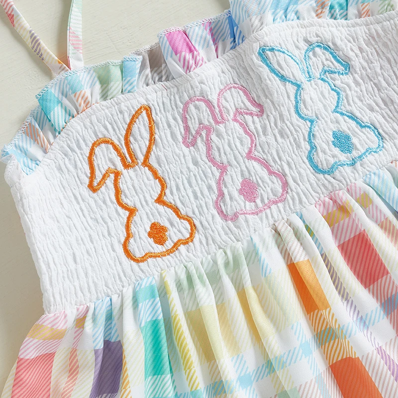 Girls Floral Print Dress Sleeveless Ruffle Hem Bow Tie Back Smocked Dress Toddler A-Line Dress with Embroidery 1