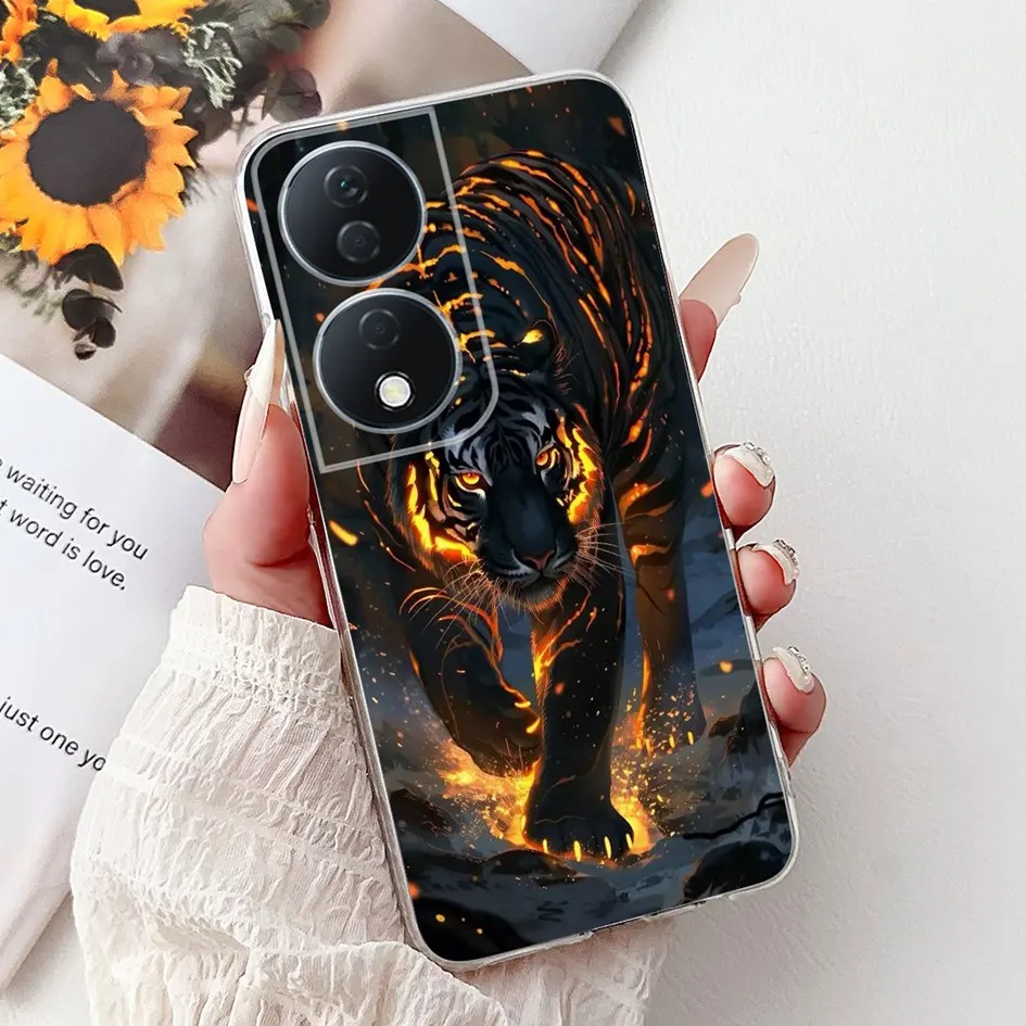 Colorful Flower Clear Silicone Phone Case for Honor X7b and Honor 90