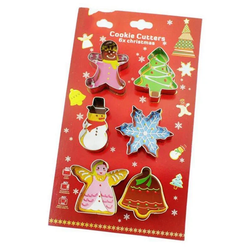 6pcs/set Christmas Cookie Cutter Mold 3D Stainless Steel Biscuit Mould Biscuit Cake Decoration Baking Tools cookie cutters cookie mold