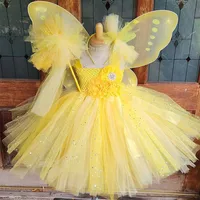 Robe Tutu à paillettes violettes pour filles, tenue Tutu féerique de fleurs avec aile de papillon et nœud de cheveux, Costumes de fête Cosplay pour enfants 5