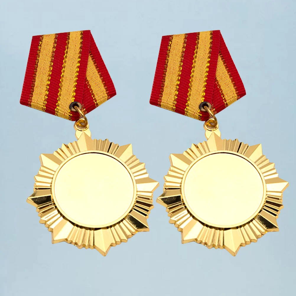 

2pcs Golden Award Medals Honor Metal Medal Monument Badge for Marathon Sports Competition