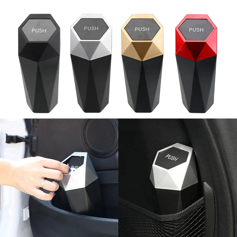 Mini Car Trash Can Dustbin Garbage Bin Storage Case Bucket Push Lid Interior Accessories Universal Caravan RV Truck Off Road 4x4