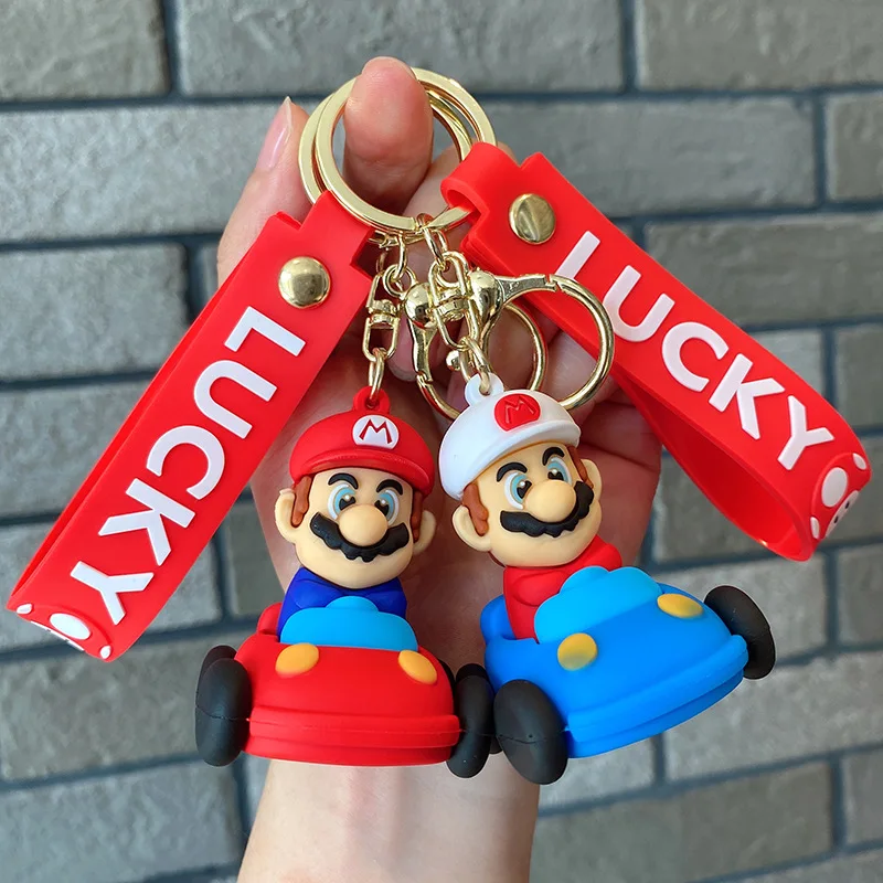 

Cute Super Mario Keychain Anime Cartoon Mario Doll Pendant Car Keyring Schoolbag Decoration Ornaments Jewelry Toys Gifts