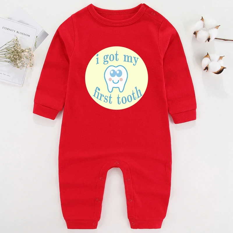 My First Tooth Baby Girl Winter Clothes Cotton Newborn Baby Boy Costume Long Sleeve Romper for Babies Infant Outfits bulk baby bodysuits	 Baby Rompers