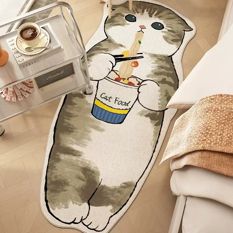Bedside Rugs Cartoon Cat Floor Mat Fluffy Cat Mats Irregular Carpet for Living Room Shaggy Area Rug Thicken Doormat Cute Decor