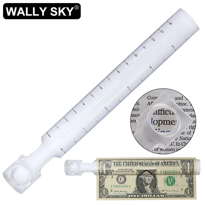 

2x Magnifier Ruler Handheld Acrylic Magnifying Glass 6" with 140 mm Scale Portable Bar Magnifier Narrow Guide-line in Center