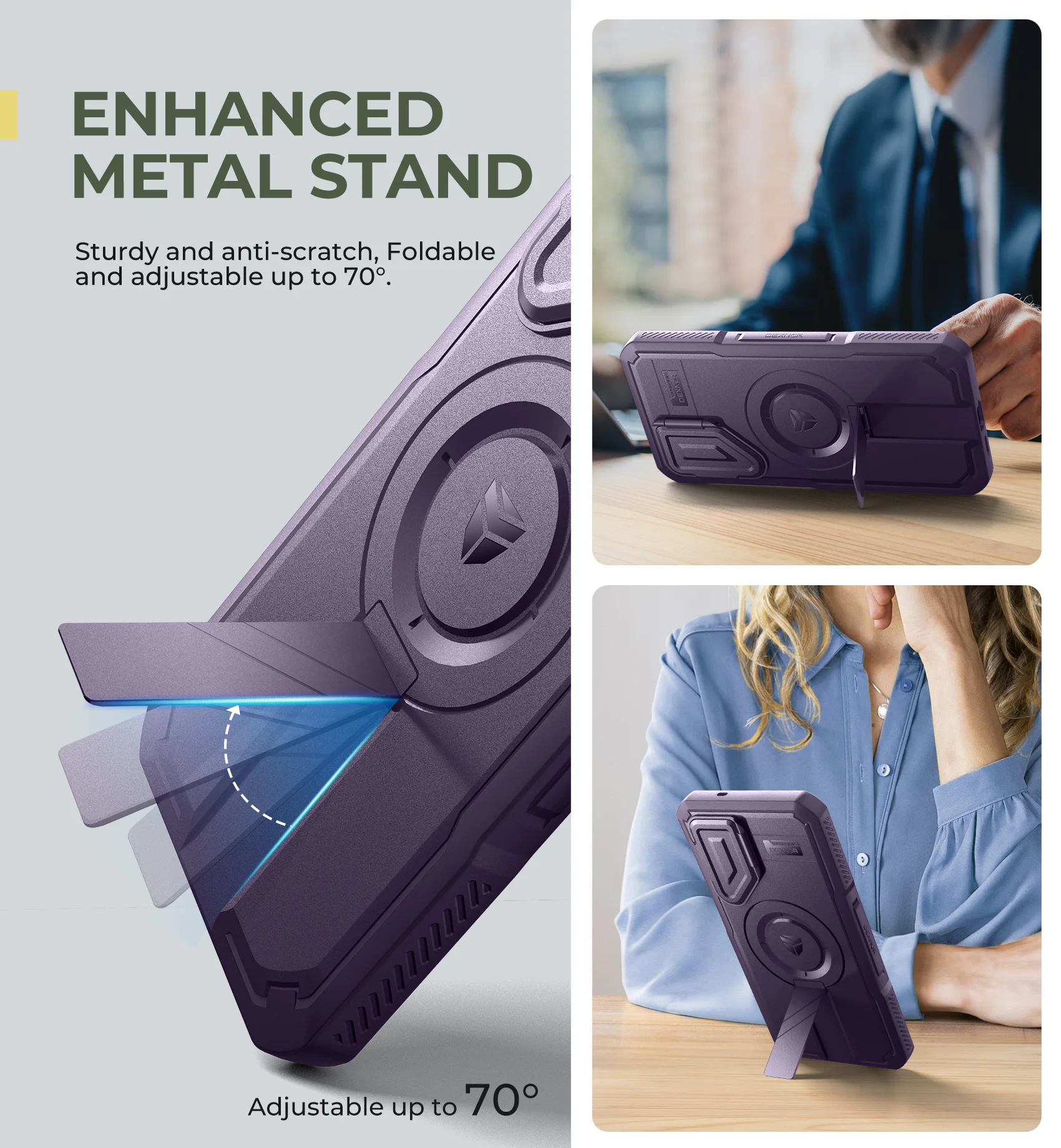 Shockproof Case with Sliding Camera Cover, Screen Protector, and Kickstand