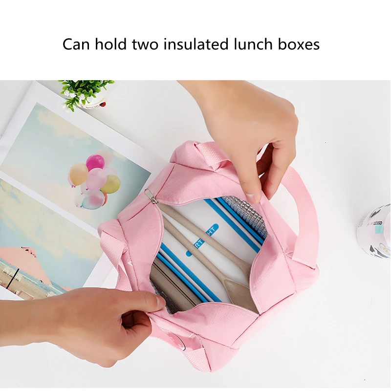 Insulated Lunch Bag 23cm Canvas Thermal Cooler Pouch Kids Women Picnic