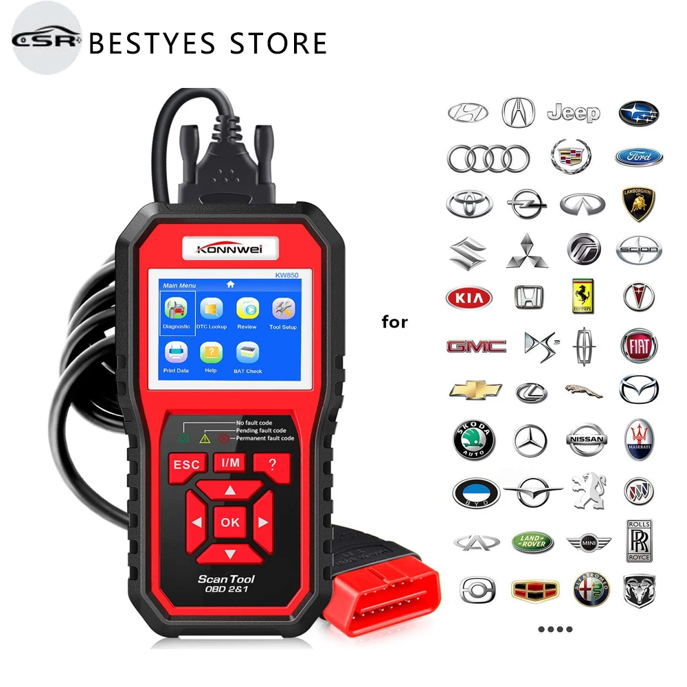 

KW850 Car OBD2 Scanner Professional Diagnostic Tools OBD 2 Check Engine Check Automotive Code Reader Battery