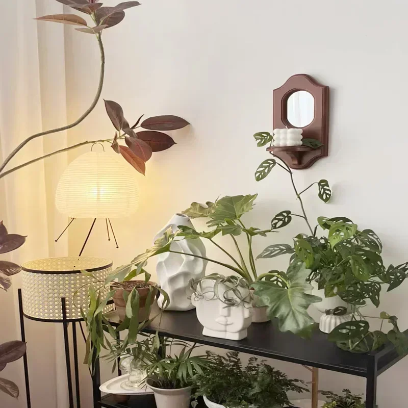 Vintage Solid Wood Wall Mirror with Shelf & Candle Holder 2