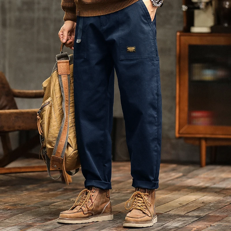 Casual American trendy belt spliced pants Men's clothing spring and autumn Cotton casual belt jogging pants men