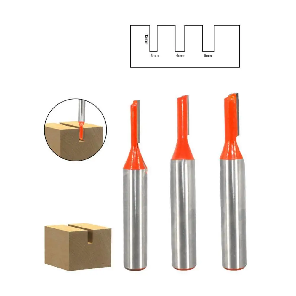 Carbide End Mill Wood Router Bits 3pcs/set 8mm Shank Carbide Alloy Straight Router Bits for Wood Working Tungsten Alloy Single Edged Straight Cutter Set
