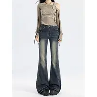 American High Street Spicy Girls Low Waist Jeans Women Autumn Vintage Y2k Design Sense Slim Fit Straight Tube Micro Flare Pants - Image 5