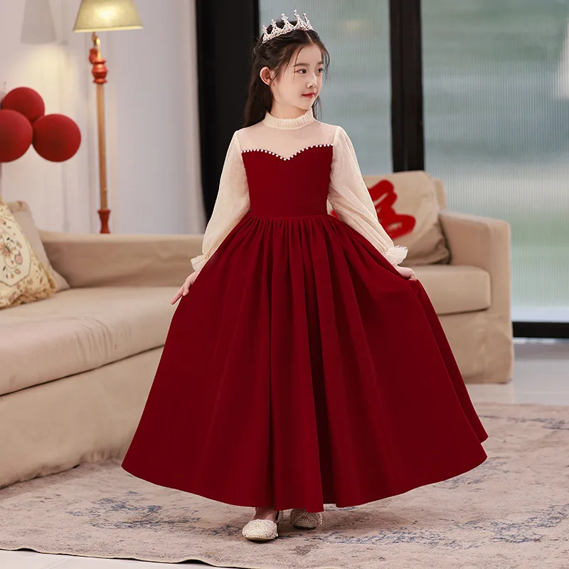 

Festive Dress Girl Velvet elegant Flower Girls Wedding dresses Children Christmas Costume 4 6 12 14 Year Birthday Party Clothes