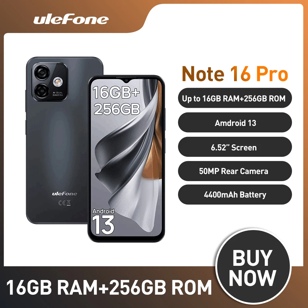 Смартфон Ulefone Note 16 Pro, 8 + 256 ГБ, Android 13, 6,52 дюйма, 4400 мАч, GPS, 4G