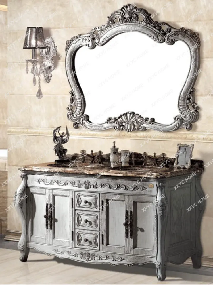 Red Oak Washbasin Cabinet Combination Wash Basin Floor Bathroom Cabinet Double Basin
