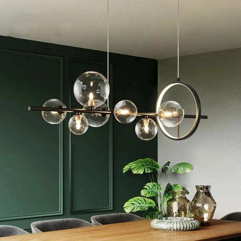 

Потолочная люстра в современном стиле для столовой, гостиной, подвесное кольцо, стеклянные розетки G9 в виде пузырьков, комнатные светильники для дома
