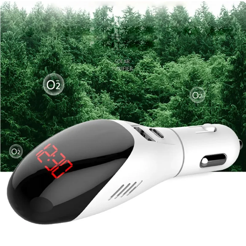 New Car Air Purifier 12V Dual USB+Type C Port Fast Charger Anion Lonic Purifiers Oxygen Bar Ionizer Freshener Vehicle Accessory 4