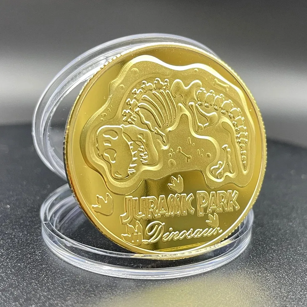 Moneta d'Oro Collezionabile Jurassic Park Dinosauro - Moneta Commemorativa Fossile Stati Uniti - Souvenir Cinematografico - Decorazione per la Casa - immagine 3