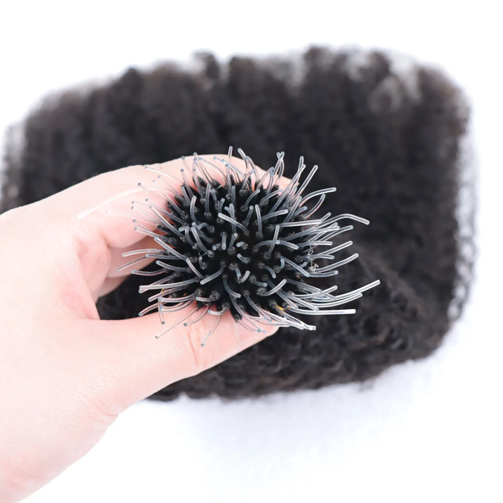 Kinky Curly F Tip Plastic Nano Fearther Microlink Virgin Brazilian Human Hair Extensions Bulk For Black Women 1g/strand