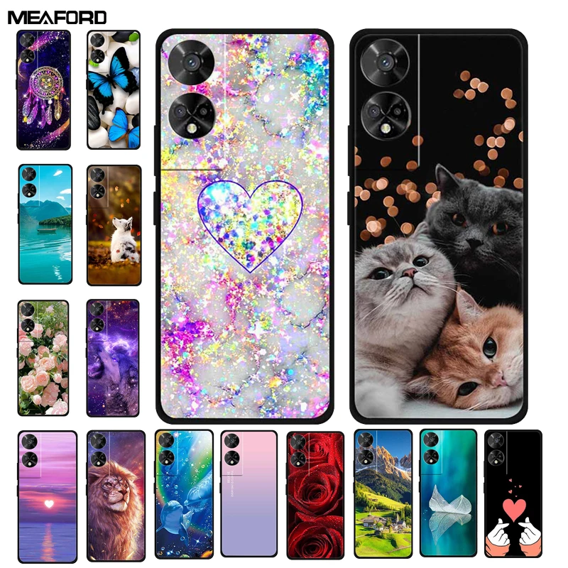 Lovely TPU Soft Silicone Painted Cat Phone Back Cover - 6.78  Coque