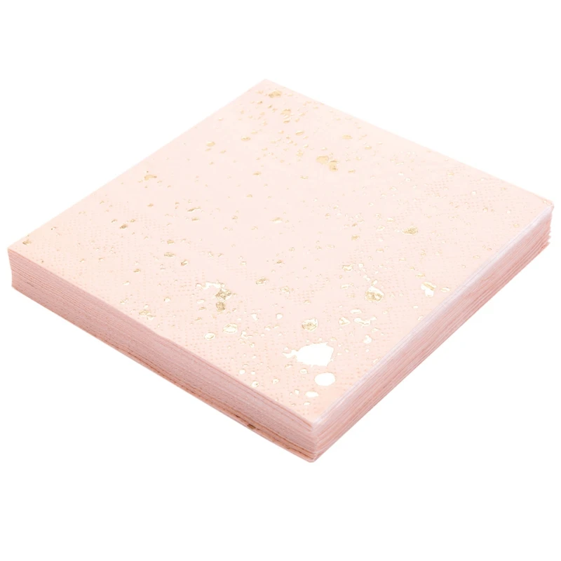 60X Gold Blocking Pink Marble Texture Disposable Tableware Set Disposable Paper Towels