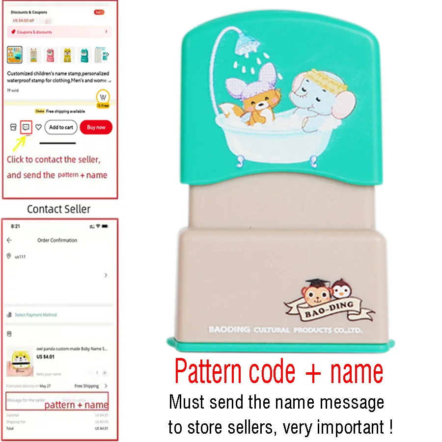 Personalized Name Stamps and Waterproof Ink Pads
