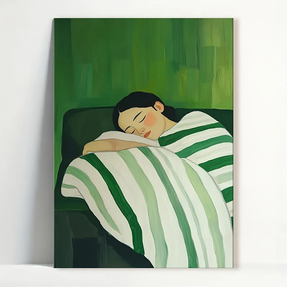 Elegant Woman Portrait in Emerald Green Poster Prints Sleeping Girl ...