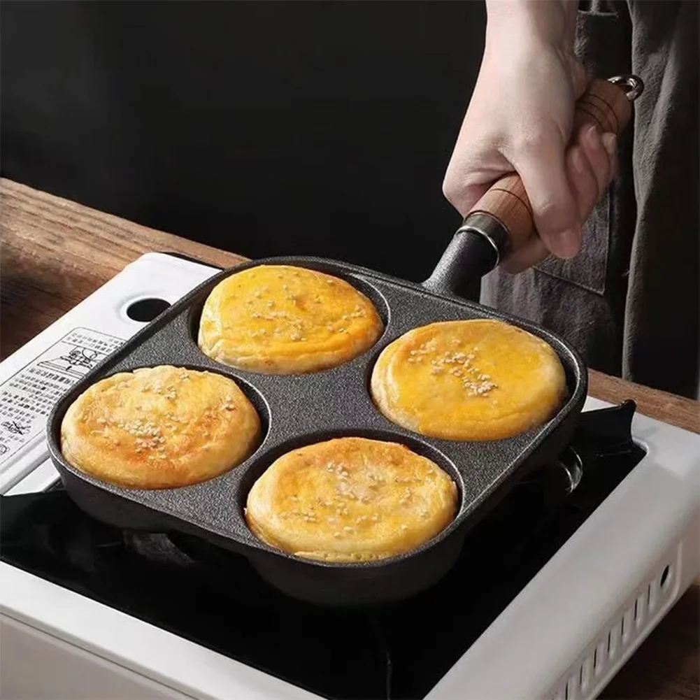 4-Hole Omelet Pot Household Thickened Non-stick Egg Pancake Steak Cooking Pans Bread Breakfast Maker for Gas Stove Induction Coo