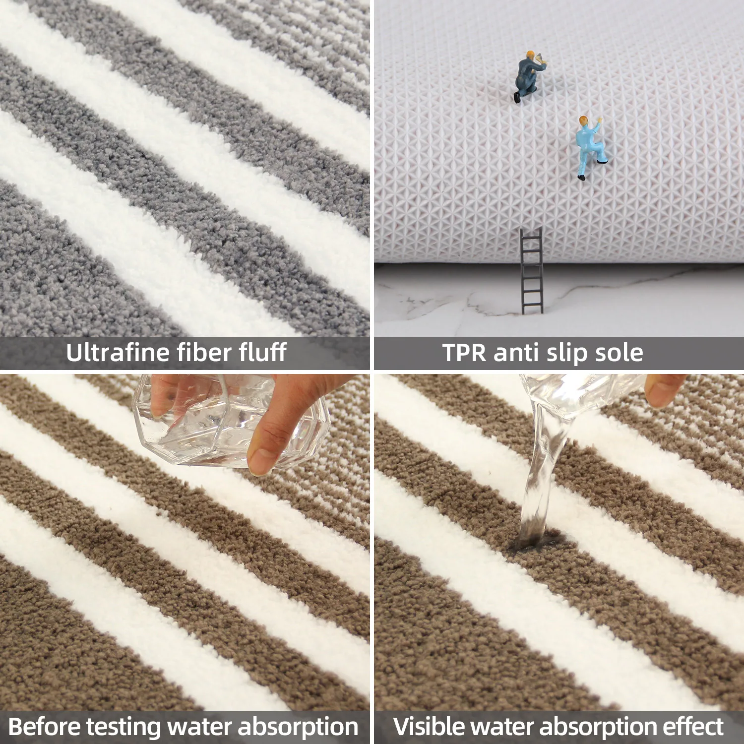 Striped microfiber bathroom carpet set 2-piece,waterproof,non-slip and quick drying,machine washable,TPR backing, medium velvet BEST SELLERS Striped microfiber bathroom carpet set 2-piece,waterproof,non-slip and quick drying,machine washable,TPR backing, medium velvet BEST SELLERS