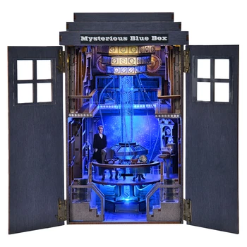 Book Nook Kit Mysterious Telephone Booth DIY Wooden Puzzle Handmade Bookshelf Dollhouse Model Bookend Building Home Decoration 1