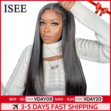 ISEE Hair Glueless Wig Human Hair Ready To Wear Straight Glueless Preplucked Wear And Go Wigs 6X4 HD Lace Front Wigs PreCut Lace