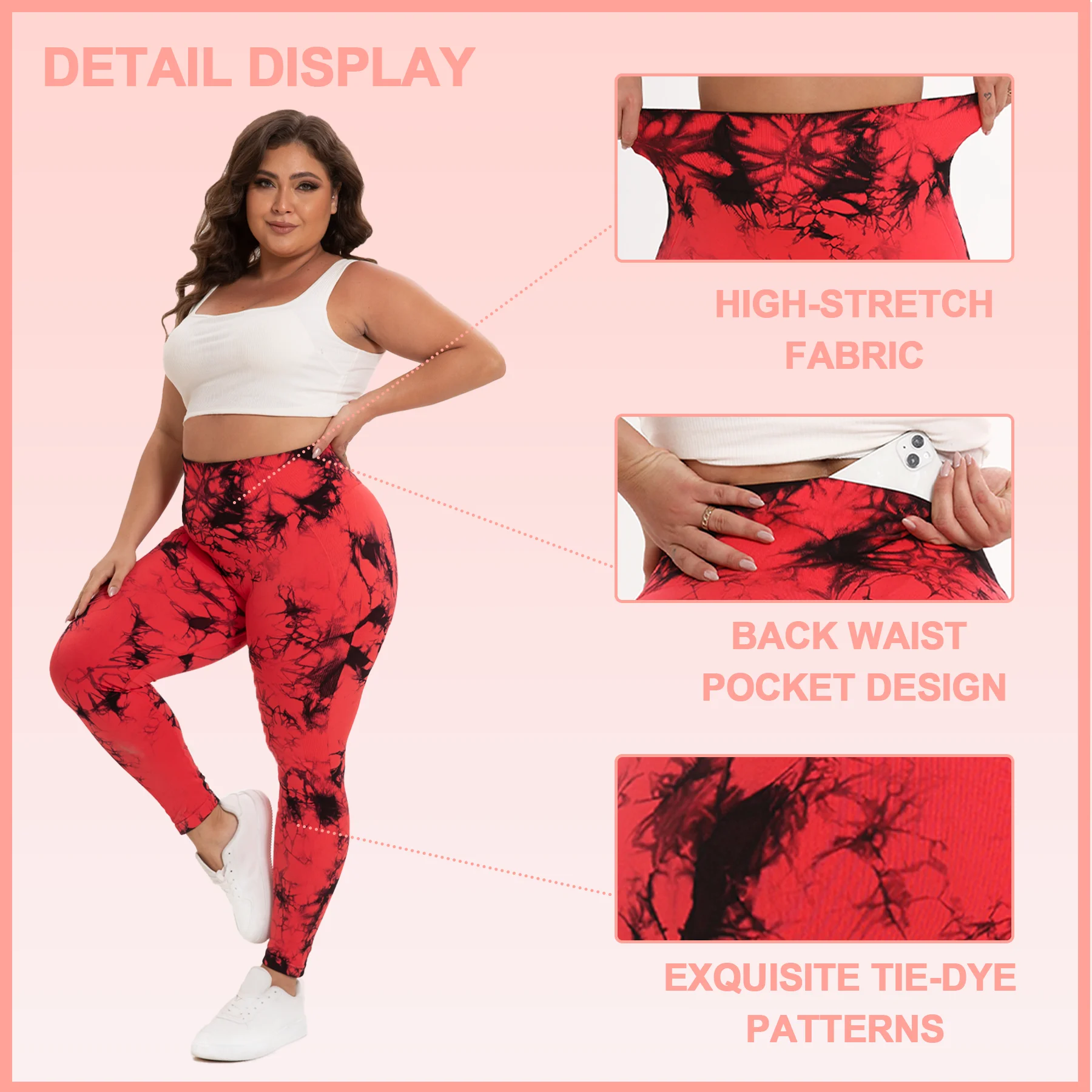 Ladies Plus Size High Waist Butt Lifting Yoga Pants Tie Dye Leggings Elastic Slim Fit Sports Pants - view
