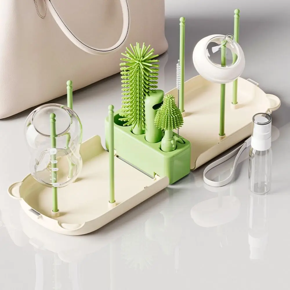 Convenient Baby Bottle Brush Set with Stand 360 Degree Rotation Washing Tool Set Long Handle Water Bottle Cleaner