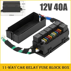 12V Auto 11 Way Fuse Relay Box Block With 6x 5 Pin Relay and Fuses Wring For Automotive Car Marine Truck Trailer Boat