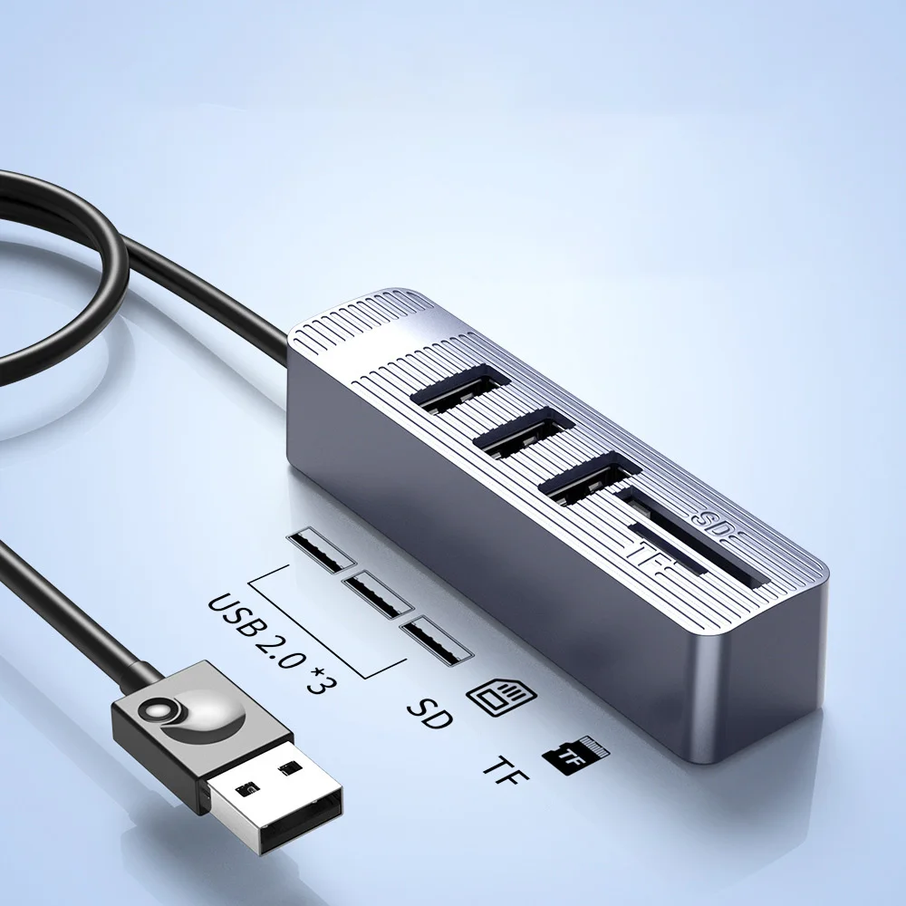 Hub USB 5 in 1 con lettore di schede SD/TF, trasferimento dati veloce USB 2.0, alimentatore, splitter multi USB per accessori computer